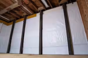 Steel I-Beams to reinforce a bowing basement wall