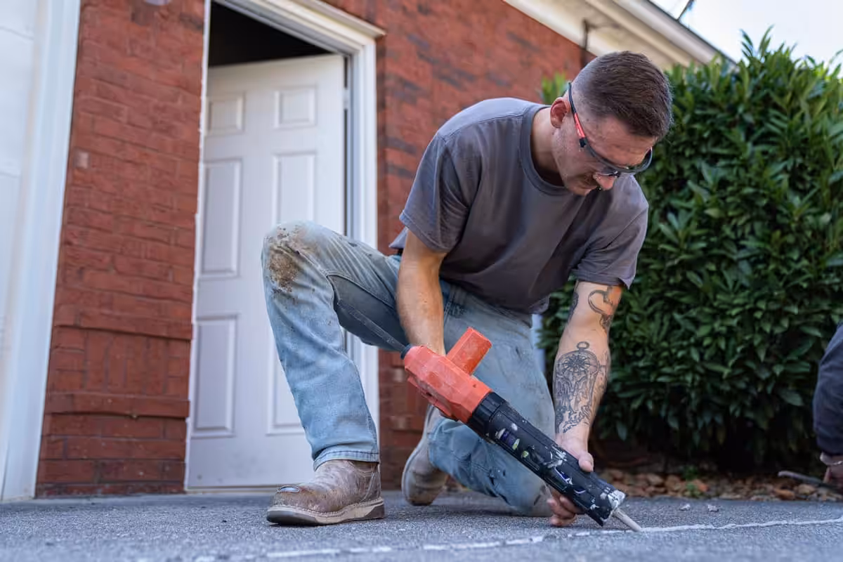 Polyurethane caulking a small driveway crack