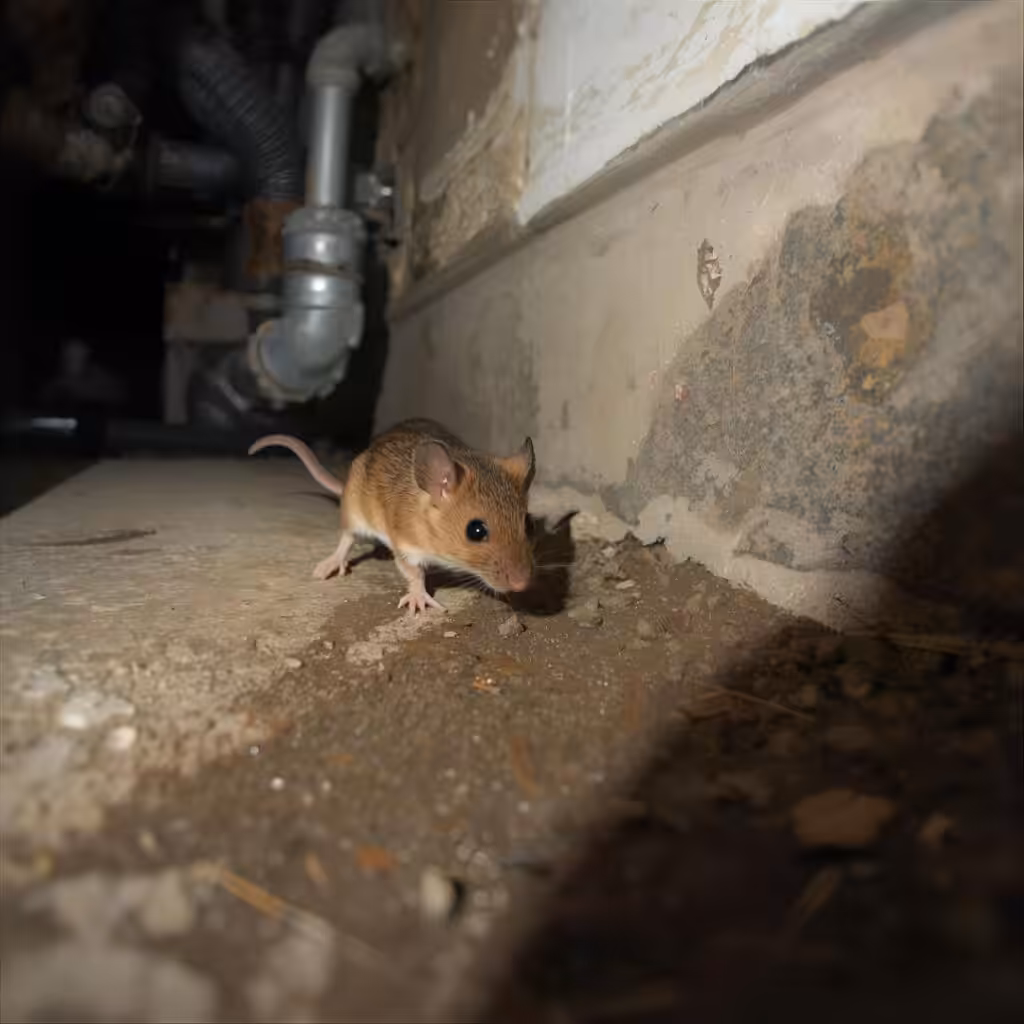 A small mouse in a crawl space