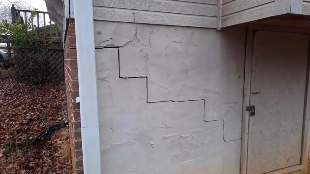 A stair-step exterior wall crack in a home's foundation